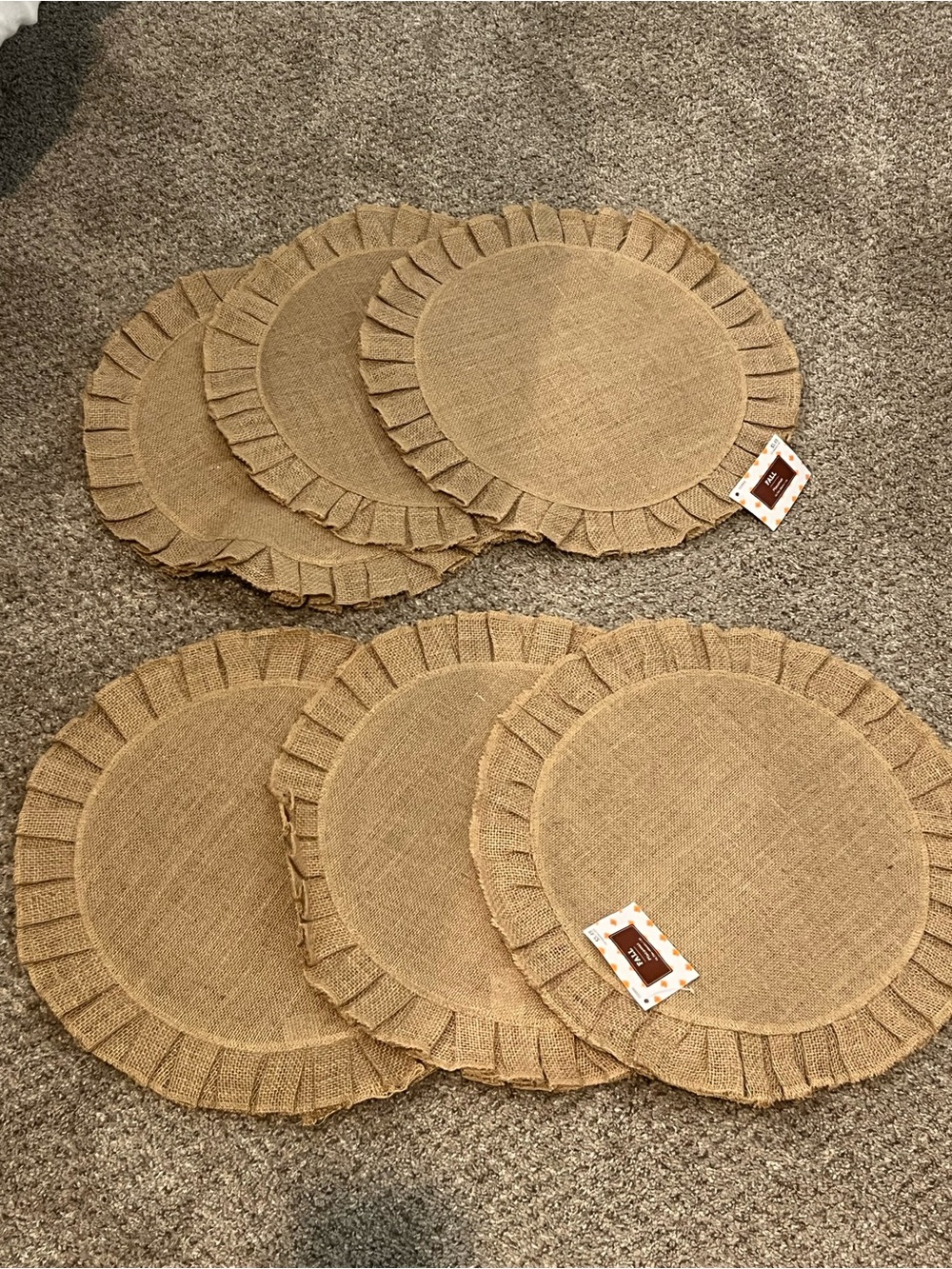 Burlap Ruffled Round Placemats - Natural Tan (Set of 6)